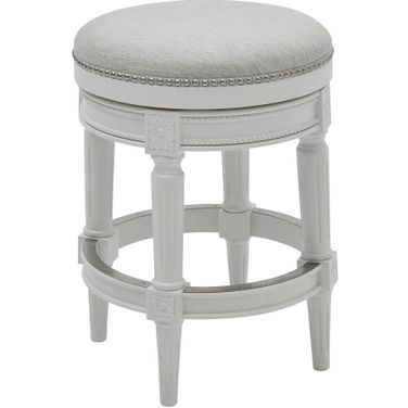 Chapman 26 Inch Wood Backless Counter-Height Swivel Barstool In Farmhouse White and Gray