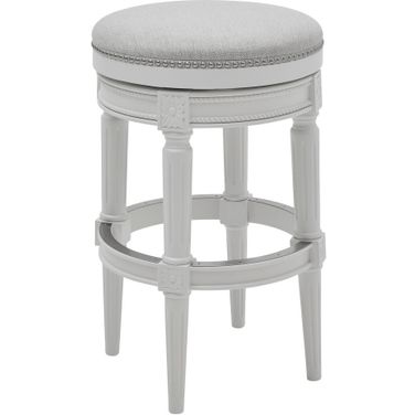 Chapman 31 Inch Wood Backless Bar-Height Swivel Barstool In Farmhouse White and Gray