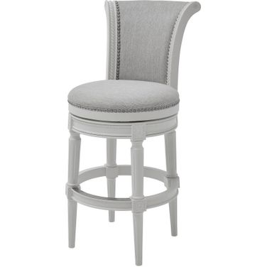 Chapman 31 Inch Wood Bar-Height Swivel Barstool with High-Back In Farmhouse White and Gray