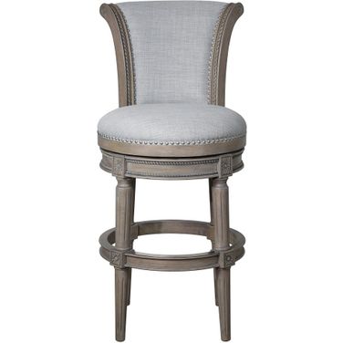 Chapman 31 Inch Wood Bar-Height Swivel Barstool with High-Back In Weathered Gray