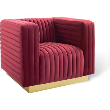 Charisma Channel Tufted Performance Velvet Accent Armchair In Maroon