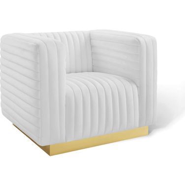 Charisma Channel Tufted Performance Velvet Accent Armchair In White