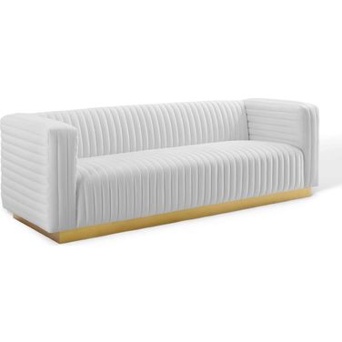 Charisma Channel Tufted Performance Velvet Living Room Sofa In White