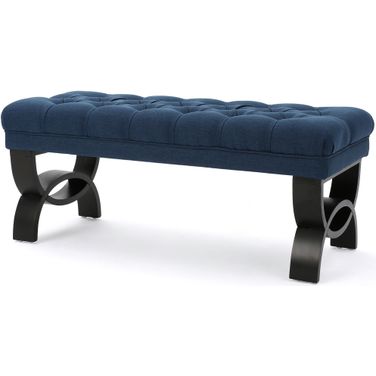 Charisma Upholstered Ottoman with Half-Circle Legs and Button Tufting In Navy Blue