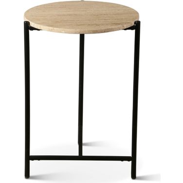 Charleston 18 Inch Side Table In Travertine Stone and Iron