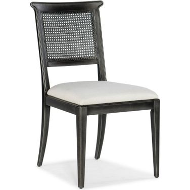 Charleston Upholstered Seat Side Chair with Cane Back Set of 2 In Black