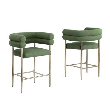 Charlie Teddy Fabric Counter Height Chair Set of 2 in Green