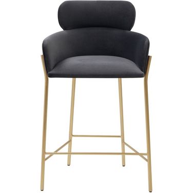 Charlize Velvet Counter Stool In Dark Grey And Gold