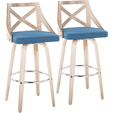 Charlotte 30 Inch Fixed Height Barstool Set of 2 In Teal Blue