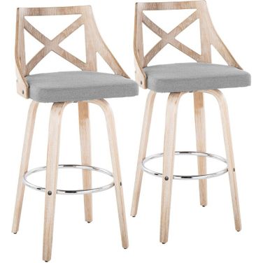 Charlotte 30 Inch Fixed Height Barstool Set of 2 In Light Gray/White Washed
