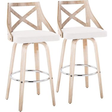 Charlotte 30 Inch Fixed Height Barstool Set of 2 In White and Natural