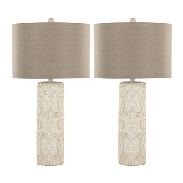 Charlotte 30 Inch Polyresin Table Lamp Set of 2 In Brushed Taos Brown and Beige
