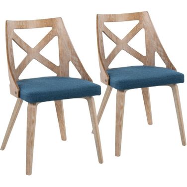 Charlotte Chair Set of 2 In Washed White/Brown and Blue