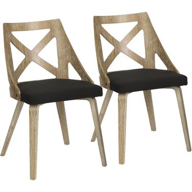 Charlotte Chair Set of 2 In Washed White/Rustic Brown and Black