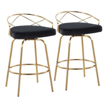 Charlotte Glam 26 Inch Fixed Height Counter Stool Set of 2 In Gold