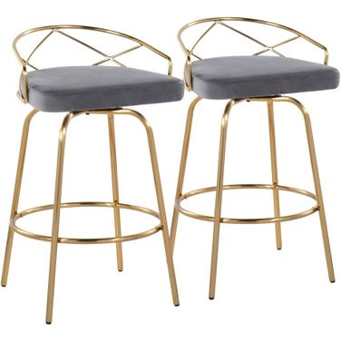Charlotte Glam 26 Inch Fixed Height Counter Stool Set of 2 In Dark Gray/Gold