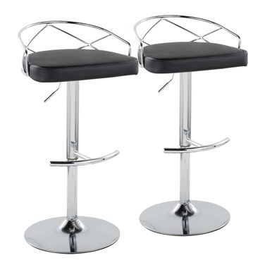 Charlotte Glam Adjustable Barstool Set of 2 In Chrome