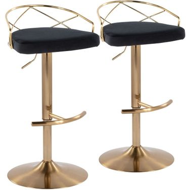 Charlotte Glam Adjustable Barstool Set of 2 In Black and Gold