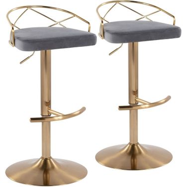 Charlotte Glam Adjustable Barstool Set of 2 In Gray and Gold