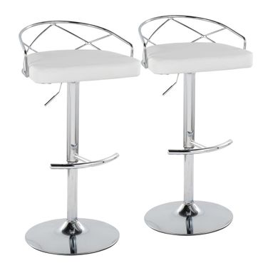 Charlotte Glam Adjustable Barstool Set of 2 In White