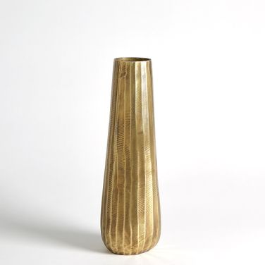 Chased Round Medium Vase In Antique Brass