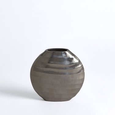 Chased Small Oval Vase In Black Nickel