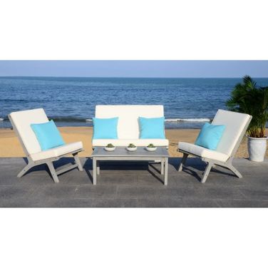 Chaston Grey Wash, White and Light Blue 5-Piece Outdoor Living Set with Accent Pillows