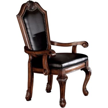 Chateau De Ville Arm Chair Set of 2 In Black Synthetic Leather and Cherry