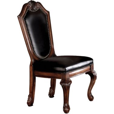 Chateau De Ville Side Chair Set of 2 In Black Synthetic Leather and Cherry