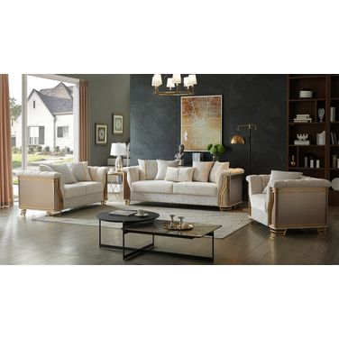 Chateau Living Room Set In Cream And Gold
