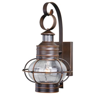 Chatham Motion Sensor Dusk to Dawn Outdoor 11 Inch Wall Light In Burnished Bronze
