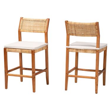 Chatura Handwoven Rattan Counter Stool Set of 2 In Light Honey and Honey