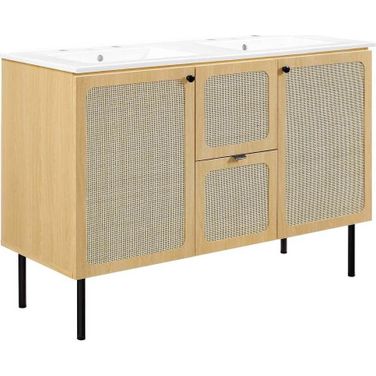 Chaucer 48 Inch Double Sink Bathroom Vanity In Oak and White