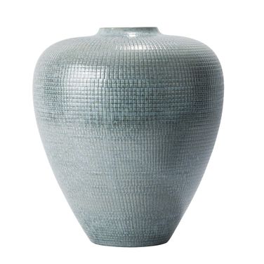 Check Large Bulbous Vase In Silver Blue