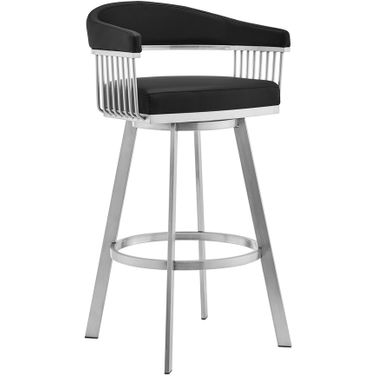 Chelsea 26 Inch Black Faux Leather and Brushed Stainless Steel Swivel Bar Stool