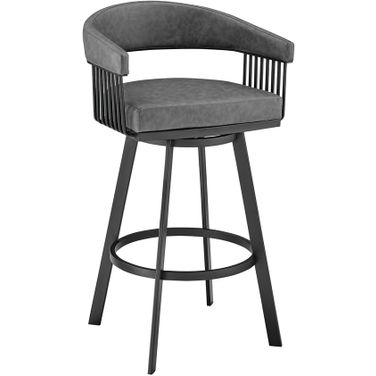 Chelsea 26 Inch Counter Height Swivel Bar Stool In Black Finish and Gray Faux Leather