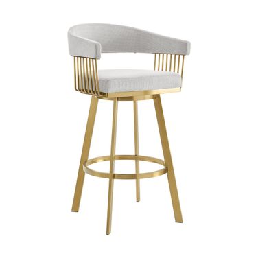 Chelsea 30 Inch Swivel Barstool with Gold Brushed Stainless Steel and Silver Fabric