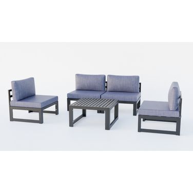 Chelsea 5 Piece Patio Chairs and Coffee Table Set with Cushions In Blue