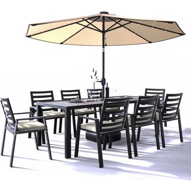 Chelsea 87 Inch Outdoor Dining Table with 8 Chairs and Cushions In Beige