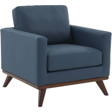 Chester Leather Accent Arm Chair In Navy Blue