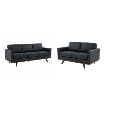 Chester Leather Living Room Set In Black
