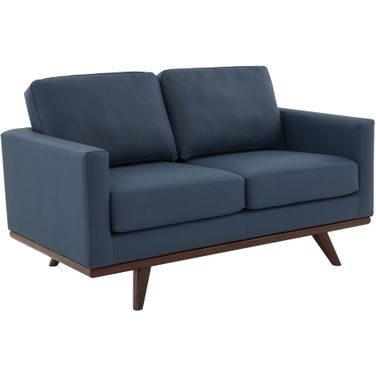 Chester Leather Loveseat In Navy Blue