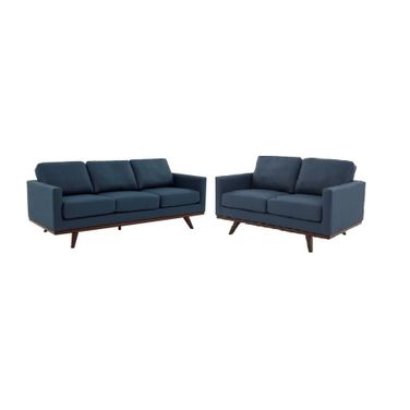Chester Modern Leather Living Room Set In Navy Blue