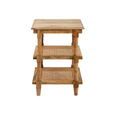 Chesterfield Wood and Cane 3 Shelf Side Table In Natural