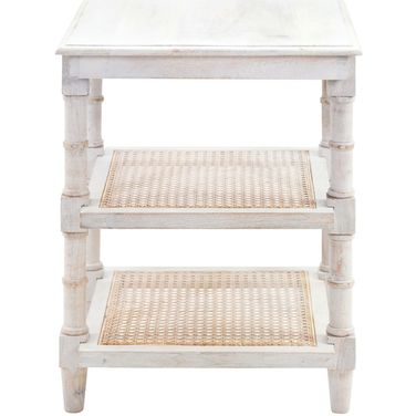 Chesterfield Wood and Cane 3 Shelf Side Table In White Wash