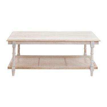 Chesterfield Wood and Cane Coffee Table In White Wash