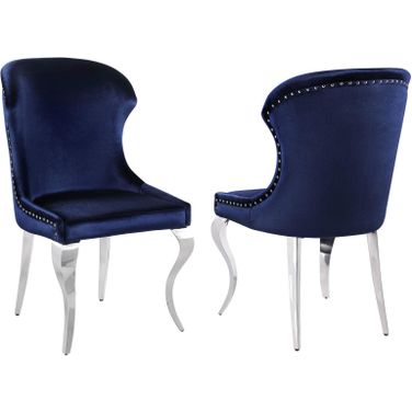 Cheyanne Upholstered Wingback Side Chair with Nailhead Trim Chrome and Ink Blue Set of 2