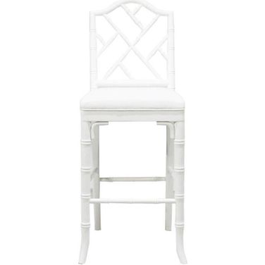 Chippendale Style Bamboo Counter Stool In White Lacquer