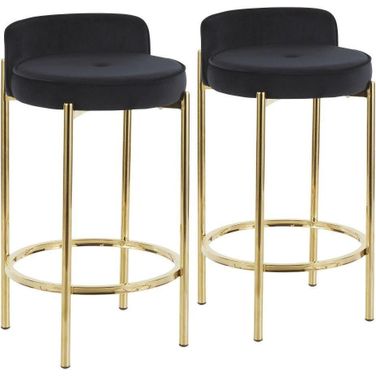 Chloe Contemporary Counter Stool In Gold Metal And Black Velvet - Set Of 2