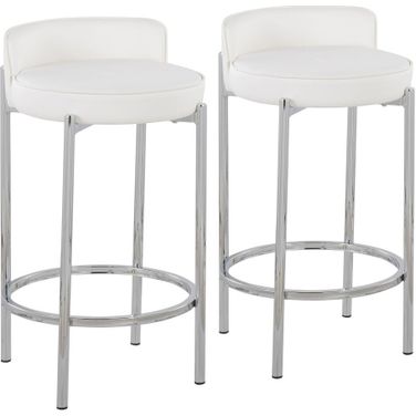 Chloe Counter Stool Set of 2 In White/Chrome